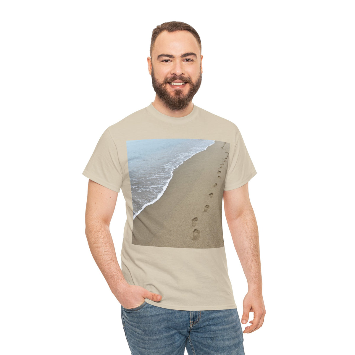Beach Footprints Coastal Photo Tee – Front Print | Intuition Within