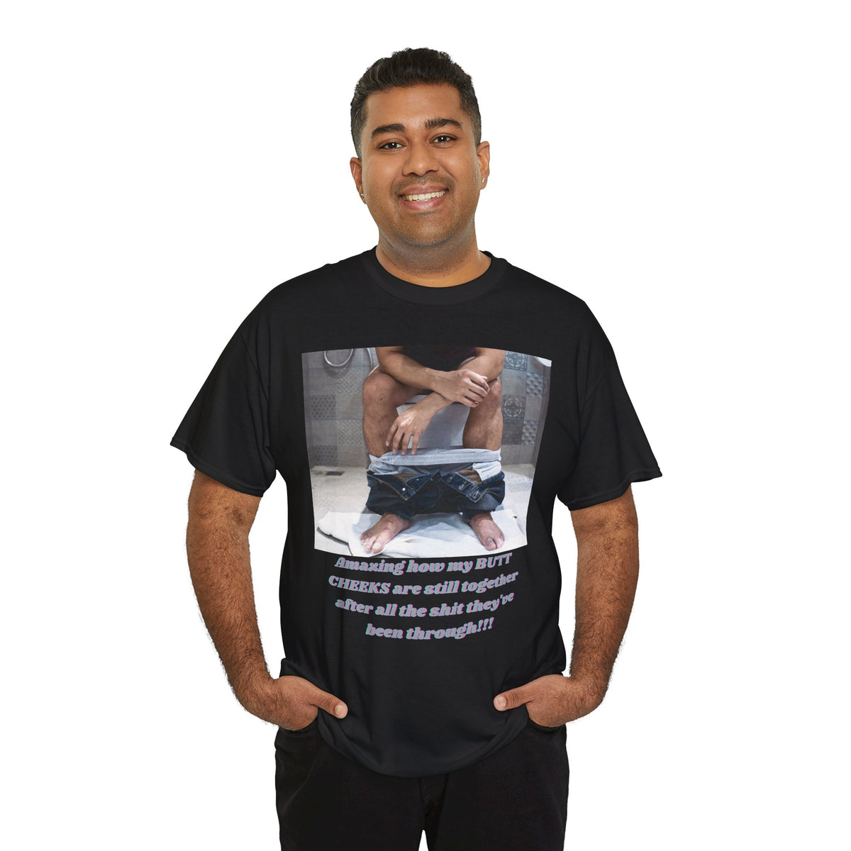 Still Together Bathroom Humor Tee – Male Design, Front Print | Intuition Within
