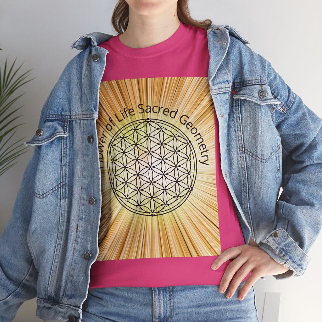Flower of Life Sacred Geometry Tee – Golden Front Print | Intuition Within