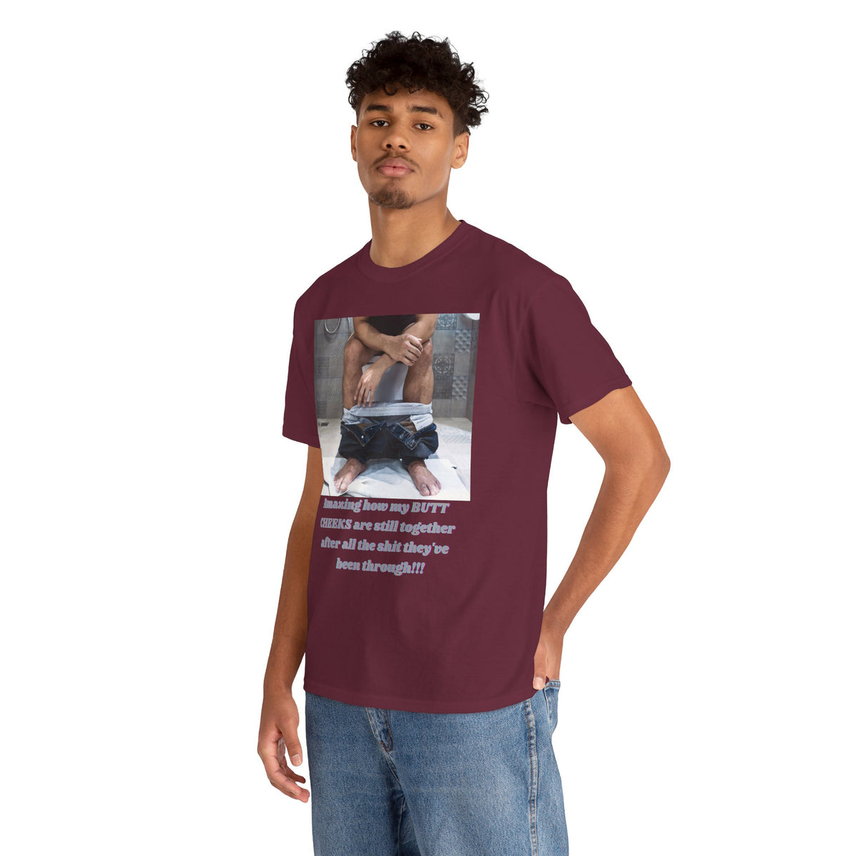 Still Together Bathroom Humor Tee – Male Design, Front Print | Intuition Within