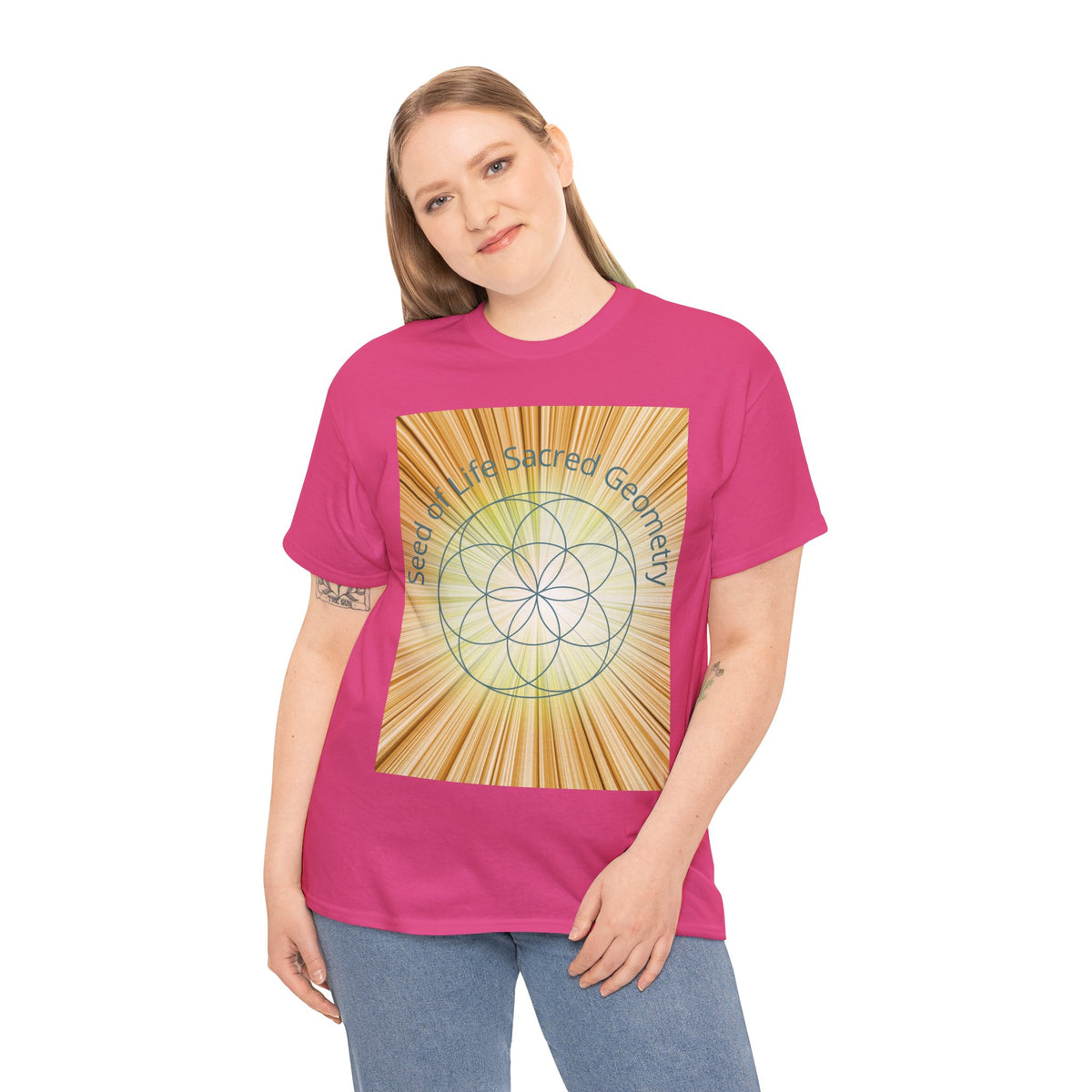 Seed of Life Sacred Geometry Tee – Golden Front Print | Intuition Within