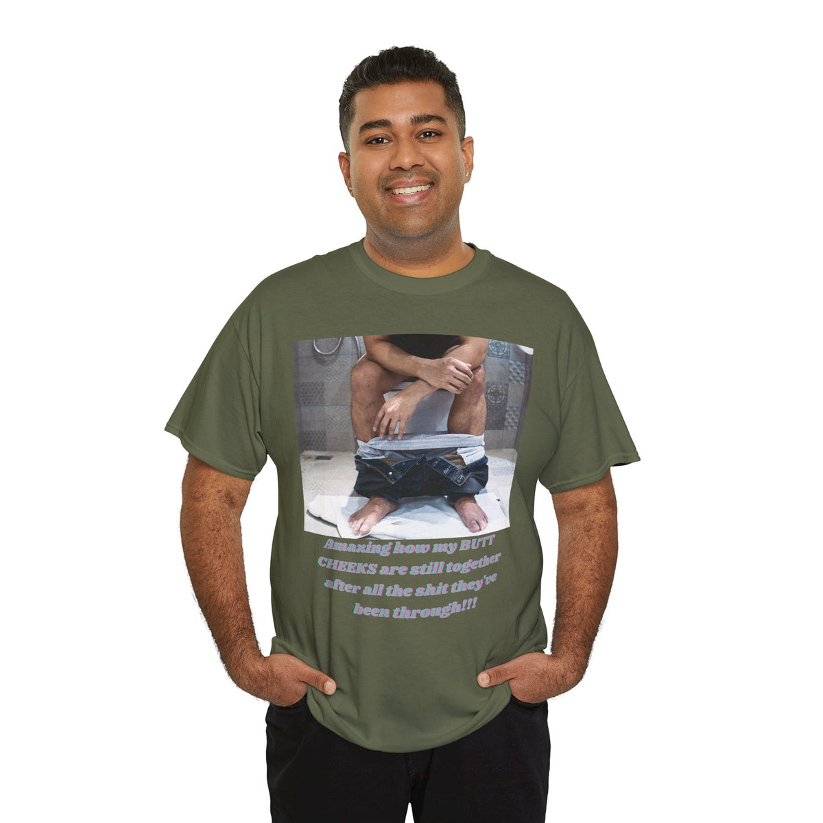 Still Together Bathroom Humor Tee – Male Design, Front Print | Intuition Within