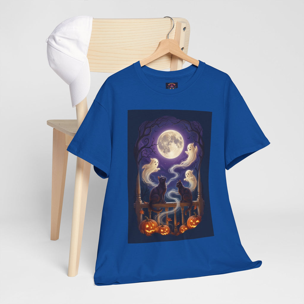 Ghost & Black Cat Halloween T-Shirt | Moonlight Magic