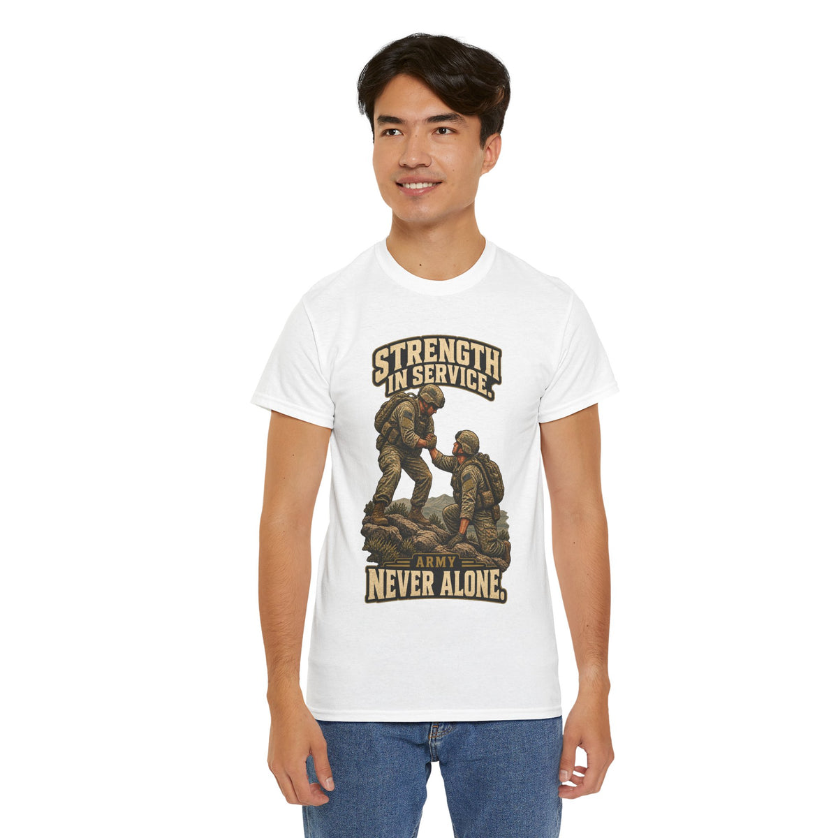 Strength in Service, Never Alone T-Shirt | Military Tribute