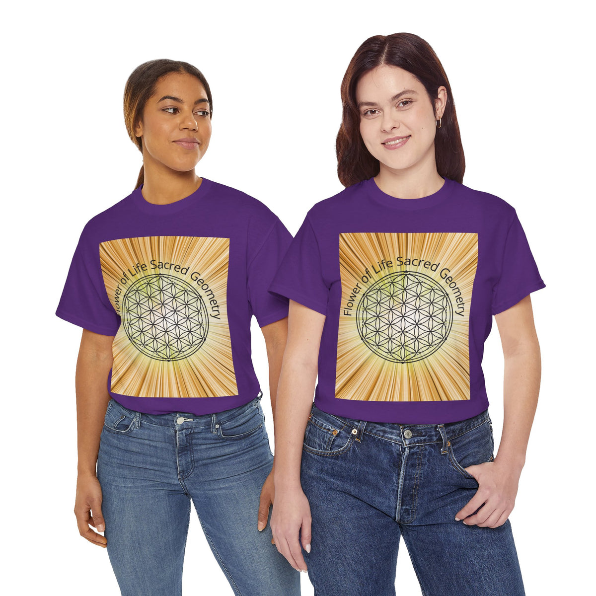 Flower of Life Sacred Geometry Tee – Golden Front Print | Intuition Within