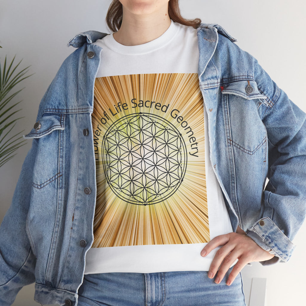 Flower of Life Sacred Geometry Tee – Golden Front Print | Intuition Within