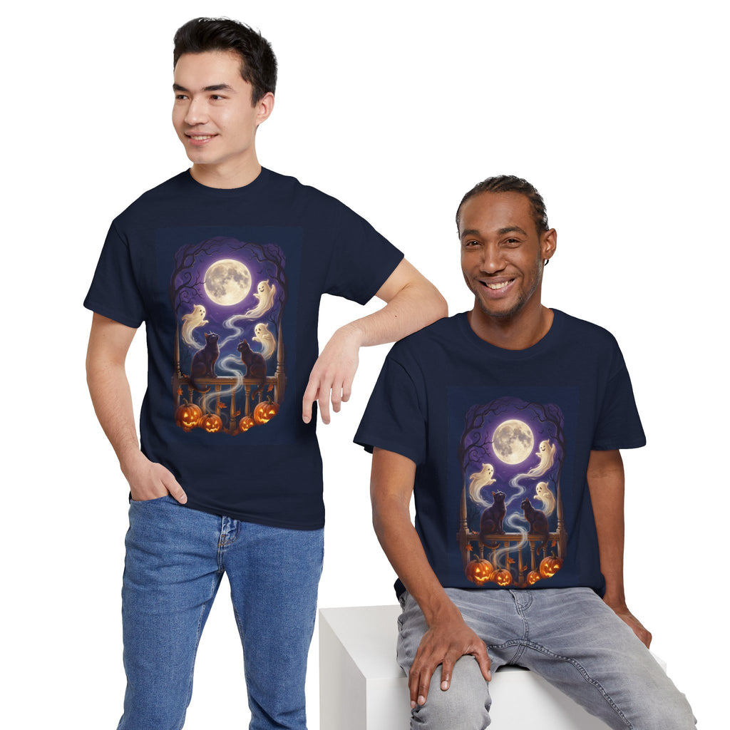 Ghost & Black Cat Halloween T-Shirt | Moonlight Magic