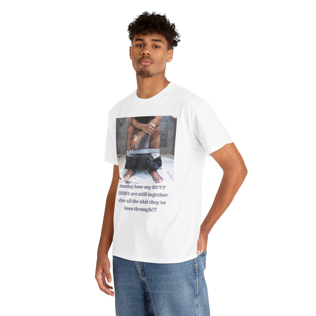 Still Together Bathroom Humor Tee – Male Design, Front Print | Intuition Within