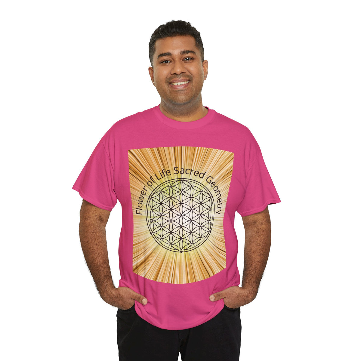Flower of Life Sacred Geometry Tee – Golden Front Print | Intuition Within