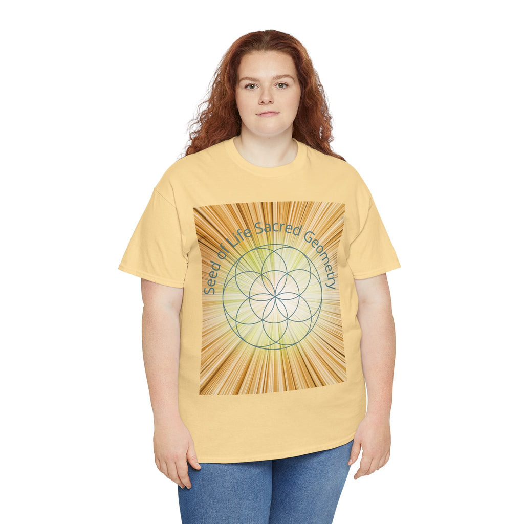 Seed of Life Sacred Geometry Tee – Golden Front Print | Intuition Within