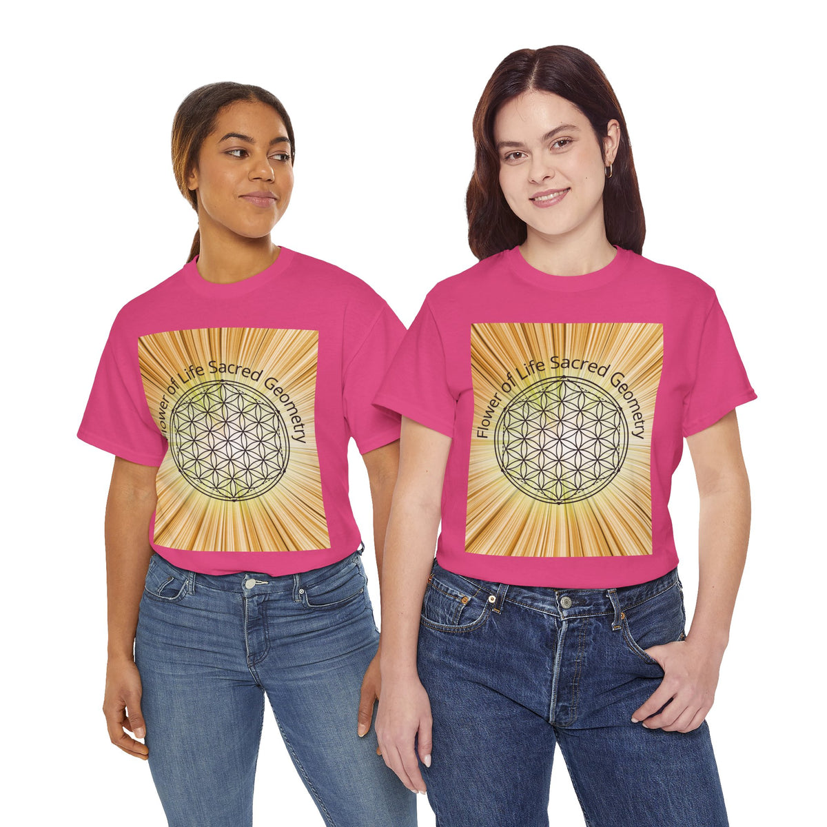 Flower of Life Sacred Geometry Tee – Golden Front Print | Intuition Within