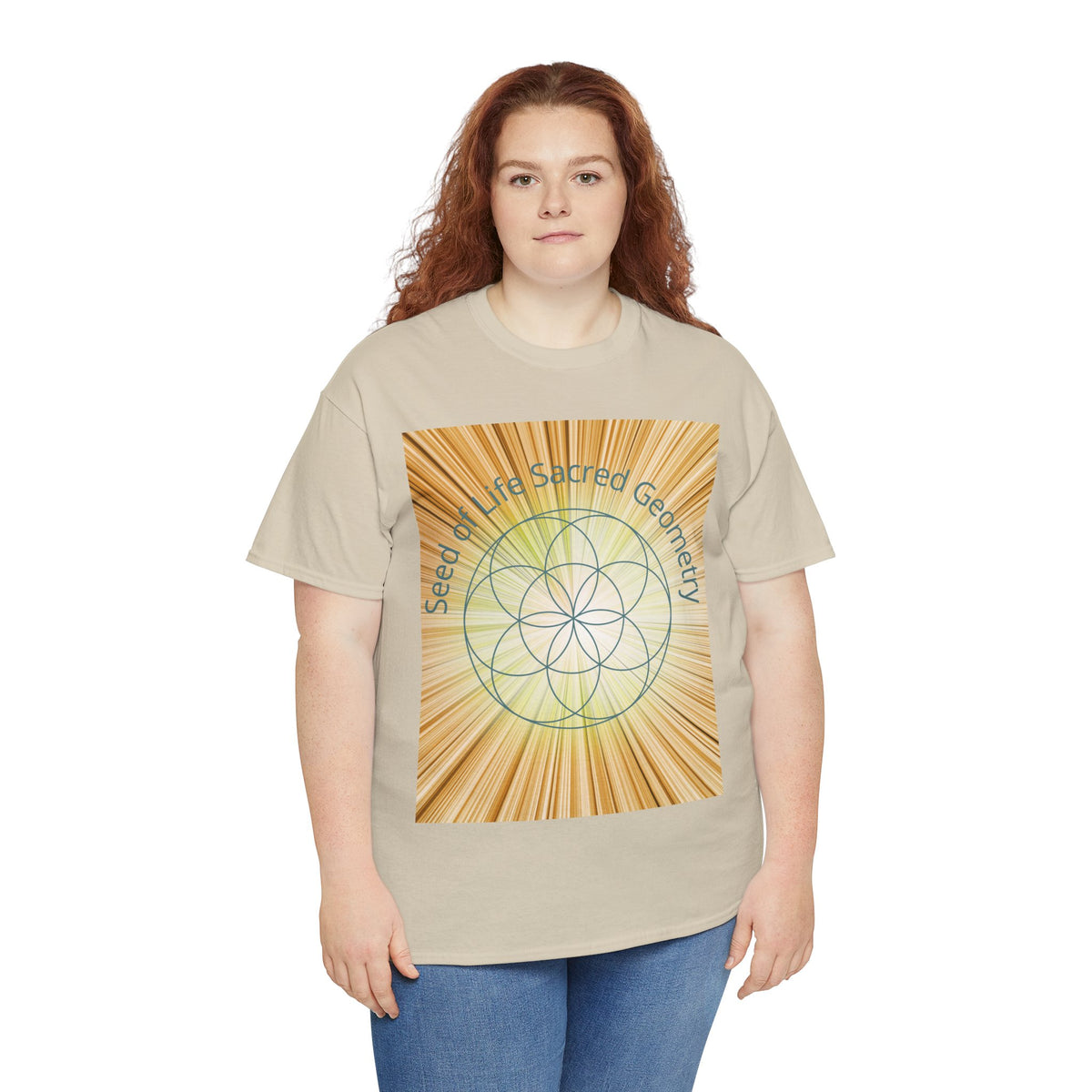Seed of Life Sacred Geometry Tee – Golden Front Print | Intuition Within