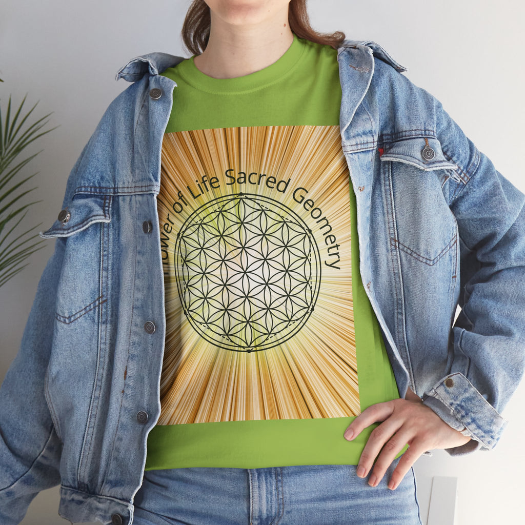 Flower of Life Sacred Geometry Tee – Golden Front Print | Intuition Within