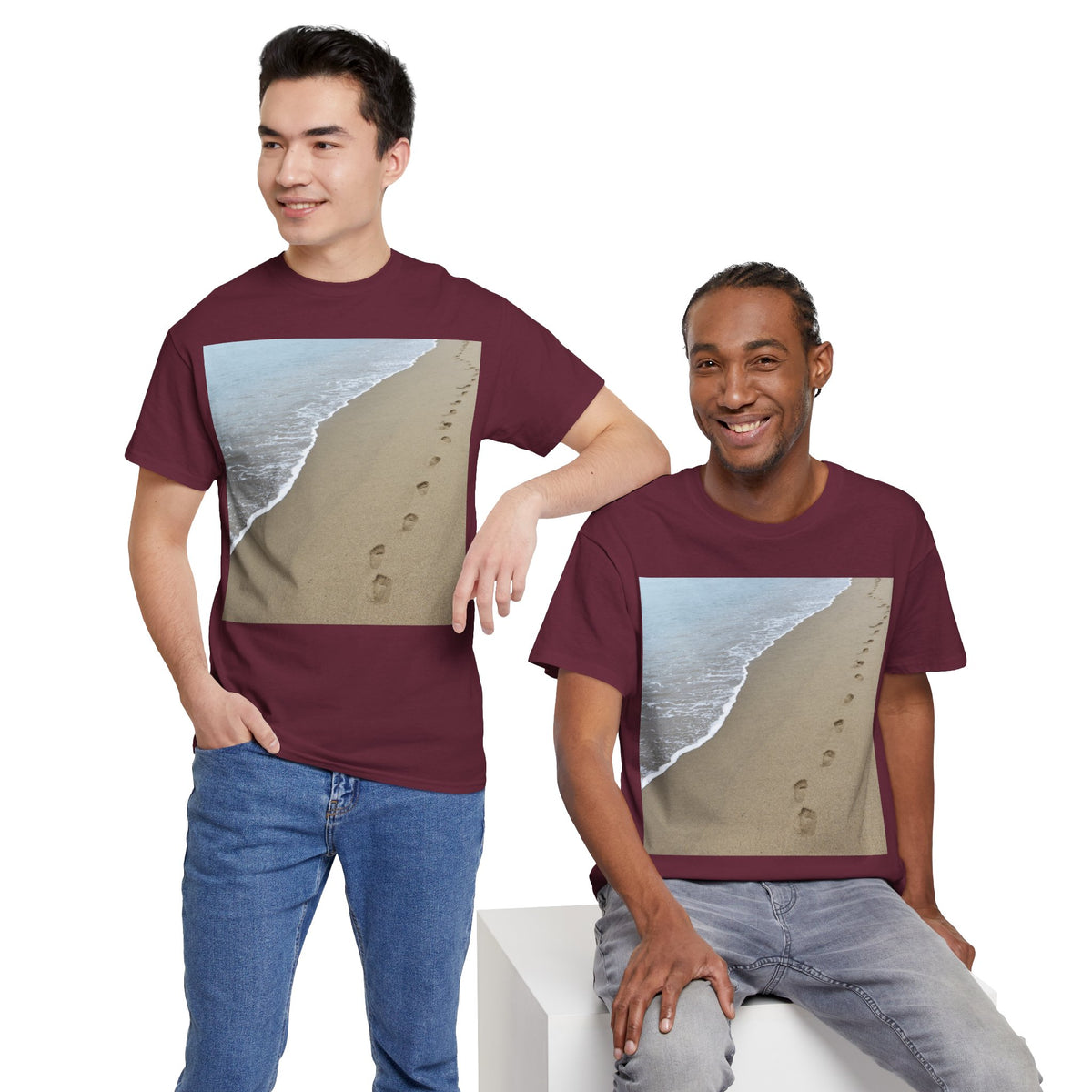 Beach Footprints Coastal Photo Tee – Front Print | Intuition Within