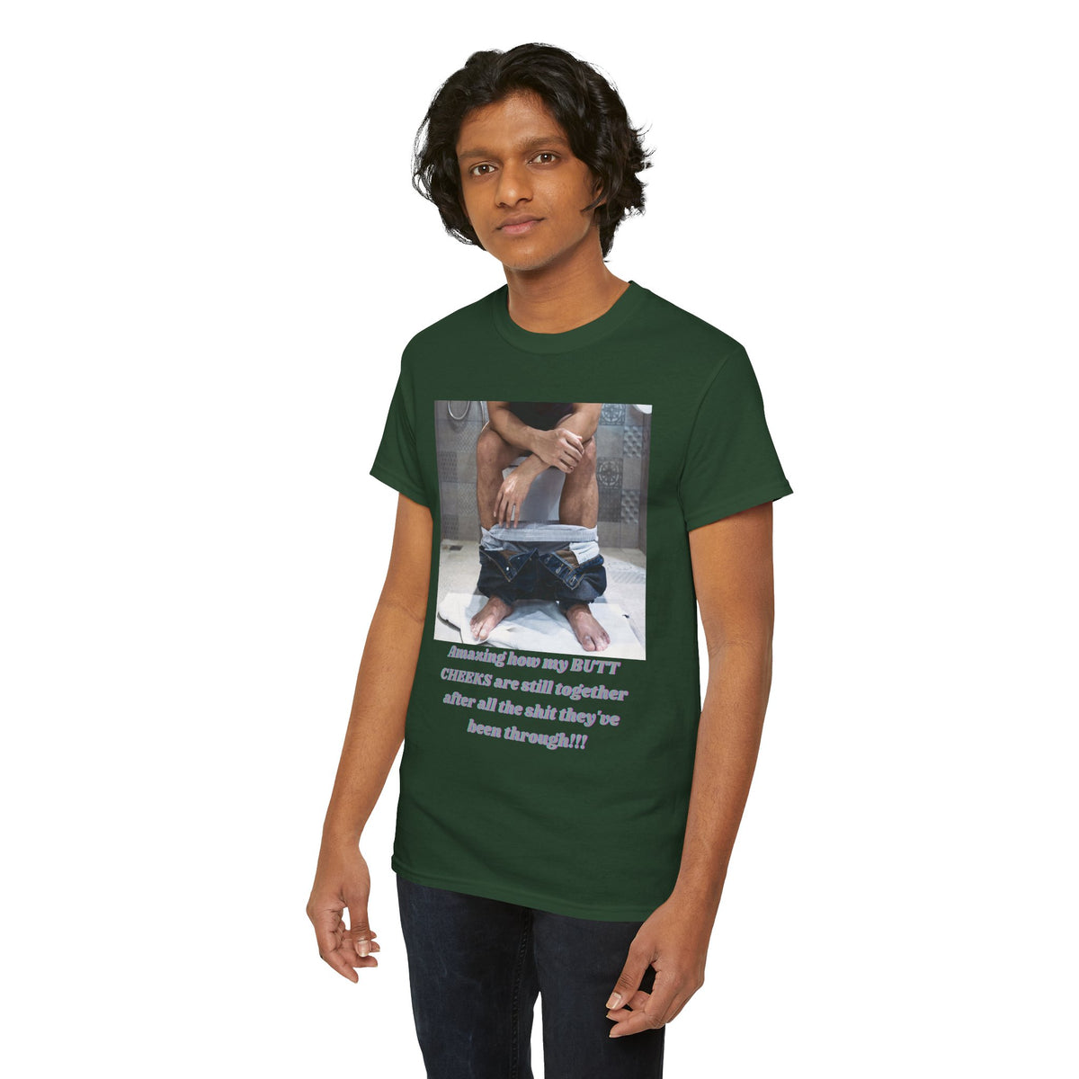 Still Together Bathroom Humor Tee – Male Design, Front Print | Intuition Within