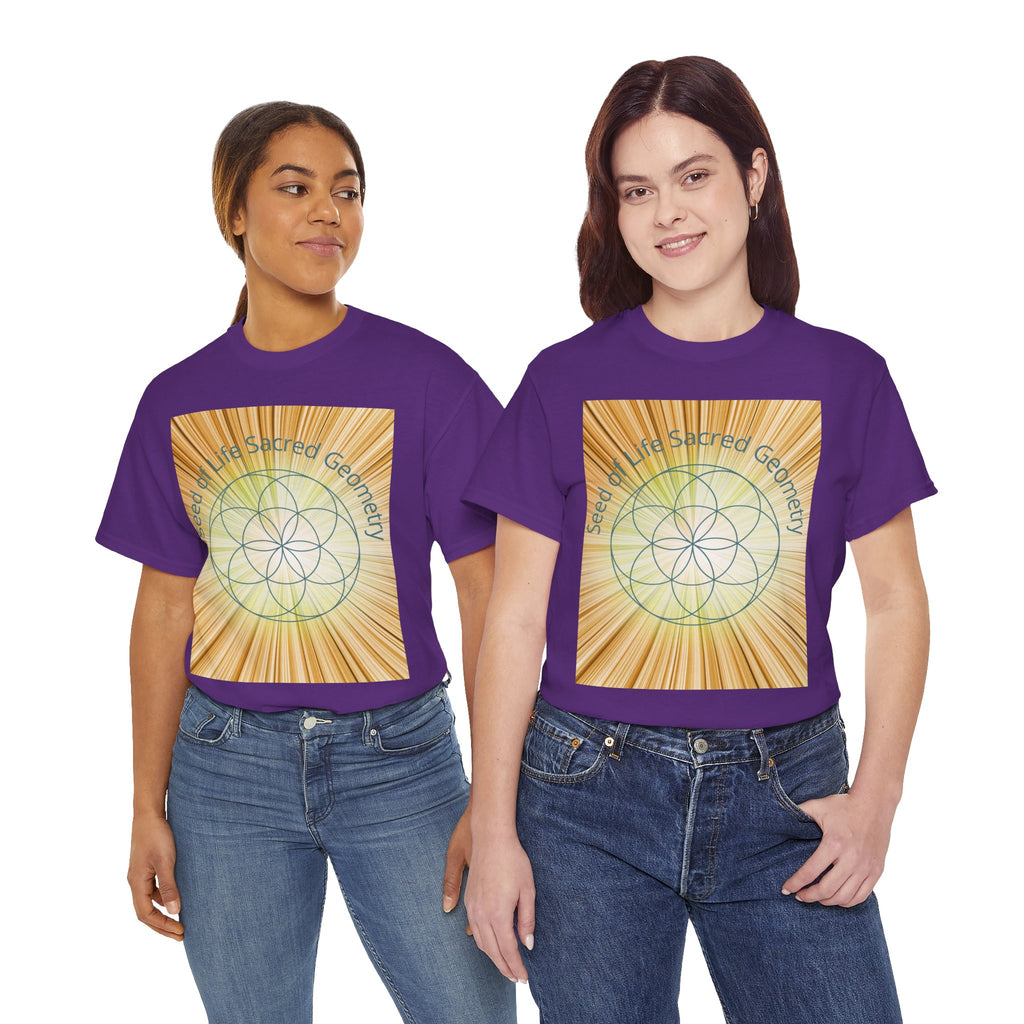 Seed of Life Sacred Geometry Tee – Golden Front Print | Intuition Within