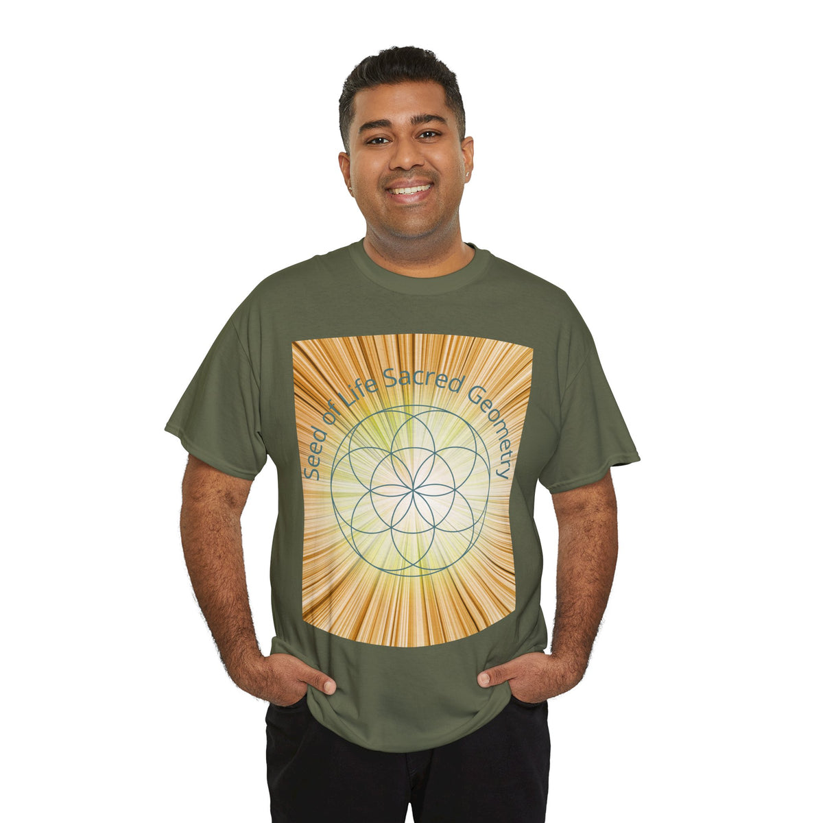 Seed of Life Sacred Geometry Tee – Golden Front Print | Intuition Within