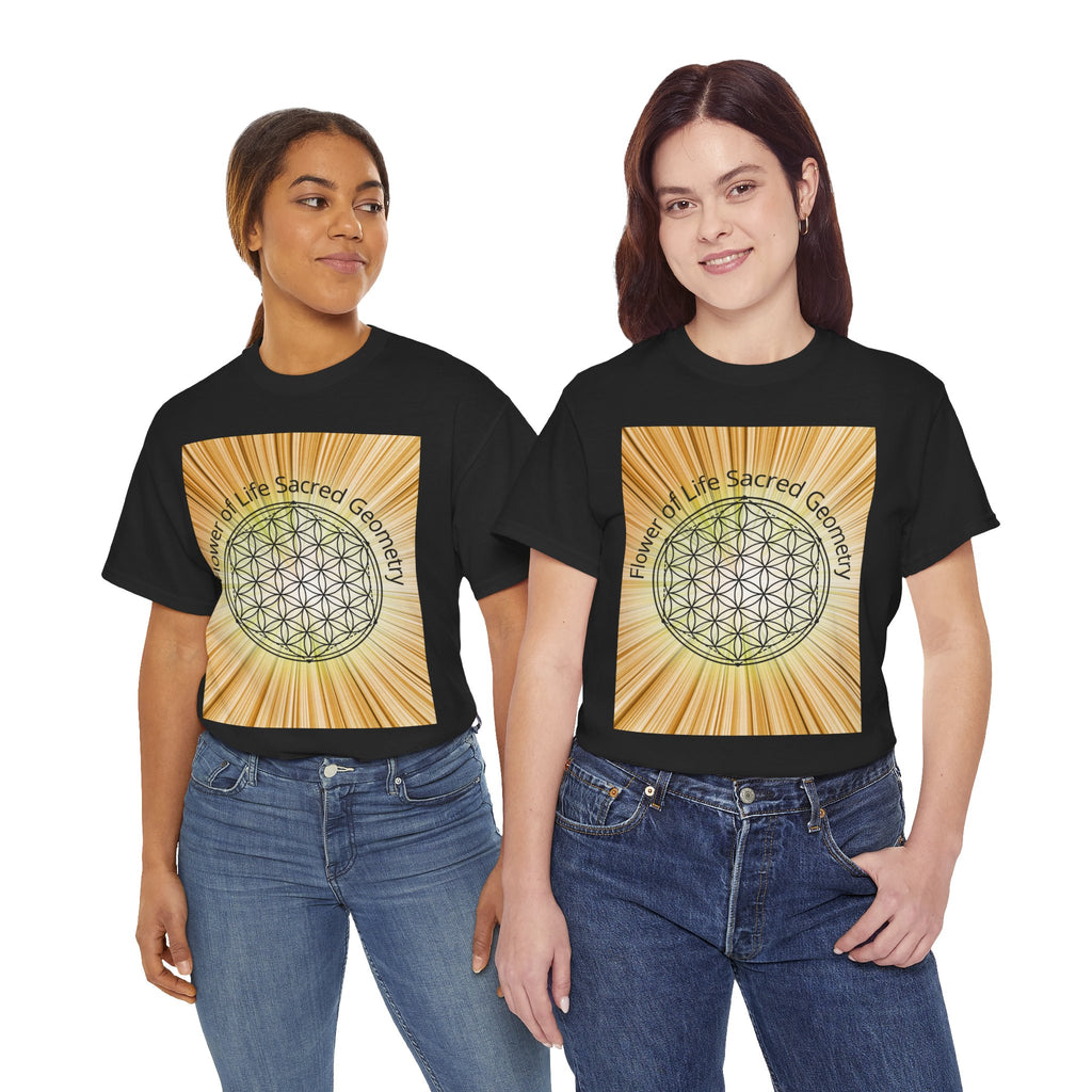 Flower of Life Sacred Geometry Tee – Golden Front Print | Intuition Within