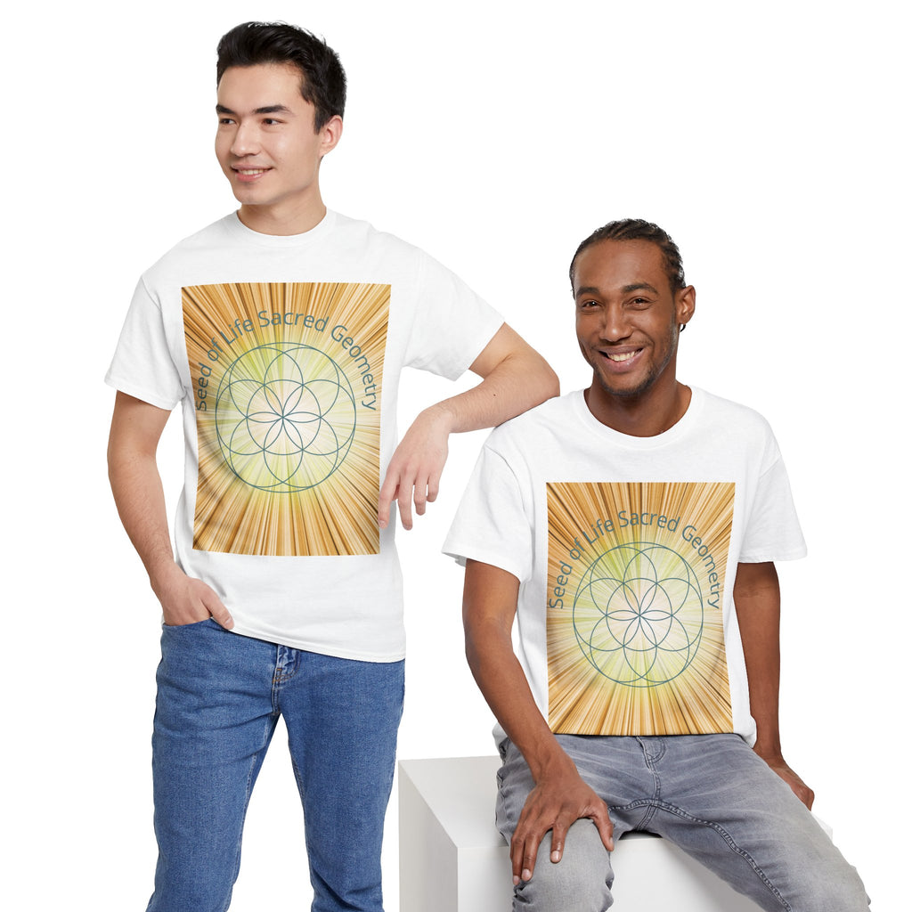 Seed of Life Sacred Geometry Tee – Golden Front Print | Intuition Within