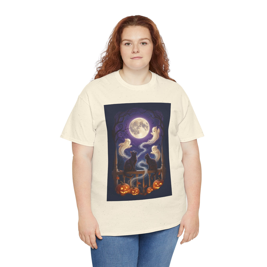 Ghost & Black Cat Halloween T-Shirt | Moonlight Magic
