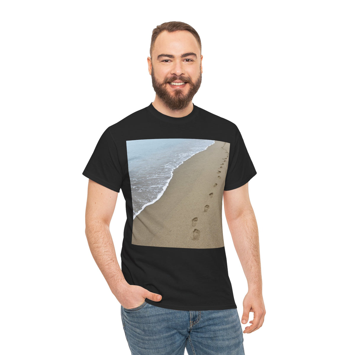 Beach Footprints Coastal Photo Tee – Front Print | Intuition Within