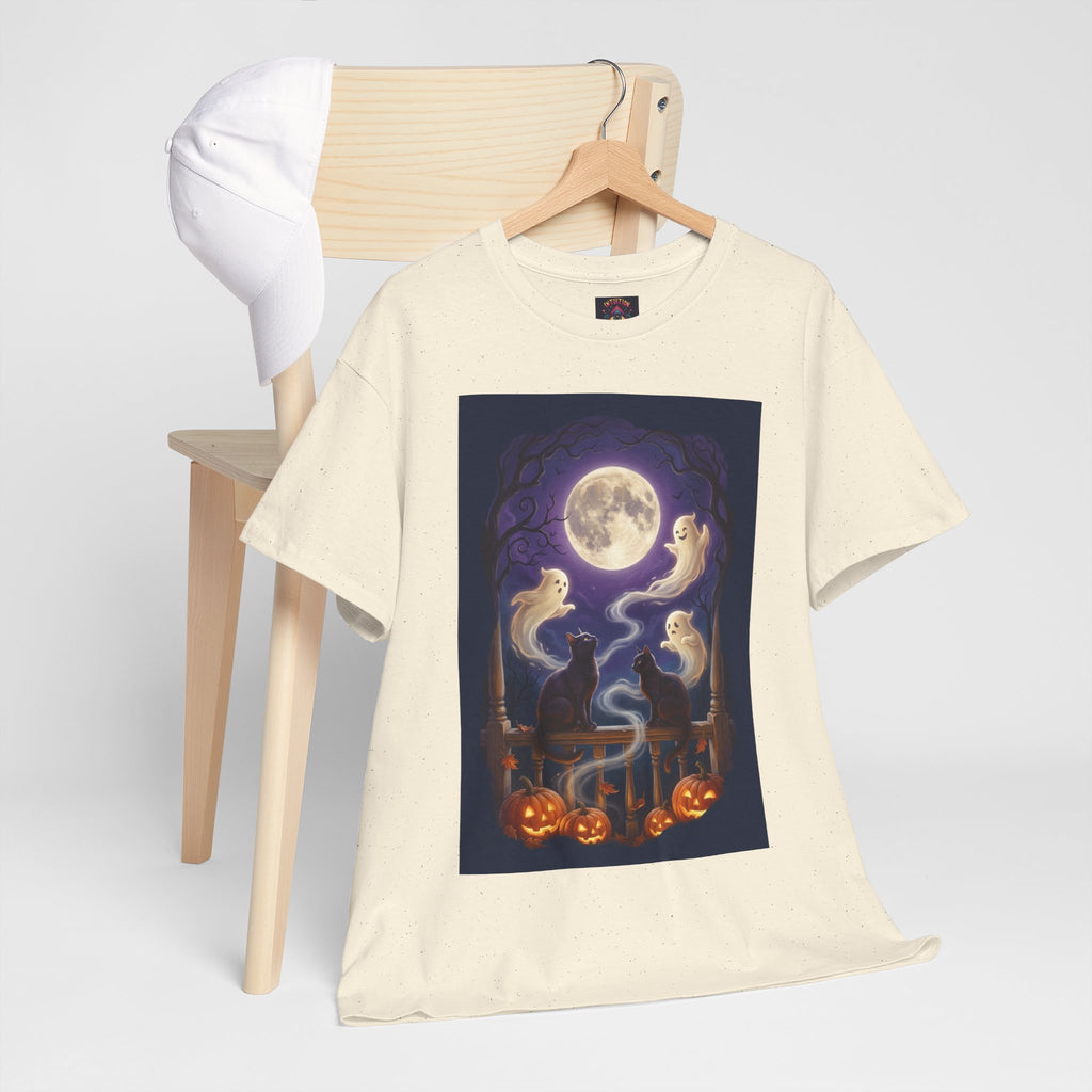 Ghost & Black Cat Halloween T-Shirt | Moonlight Magic