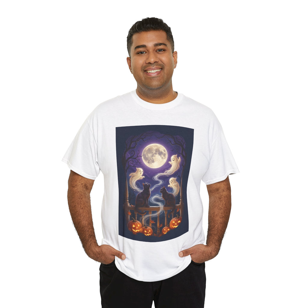 Ghost & Black Cat Halloween T-Shirt | Moonlight Magic