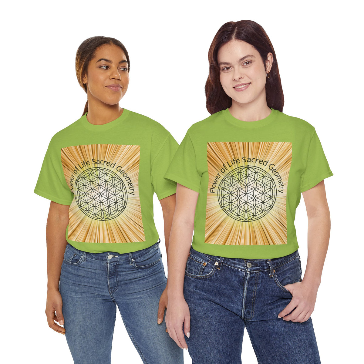 Flower of Life Sacred Geometry Tee – Golden Front Print | Intuition Within