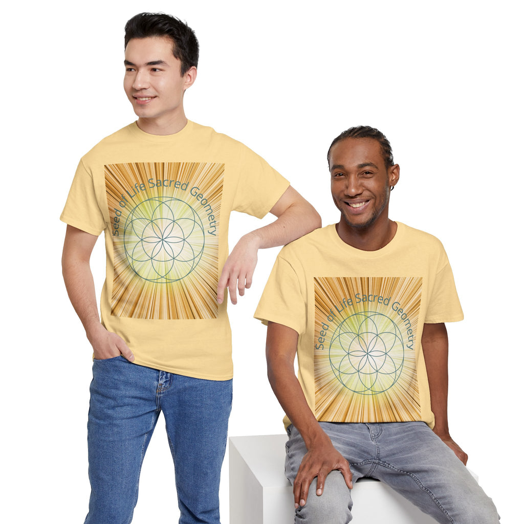 Seed of Life Sacred Geometry Tee – Golden Front Print | Intuition Within