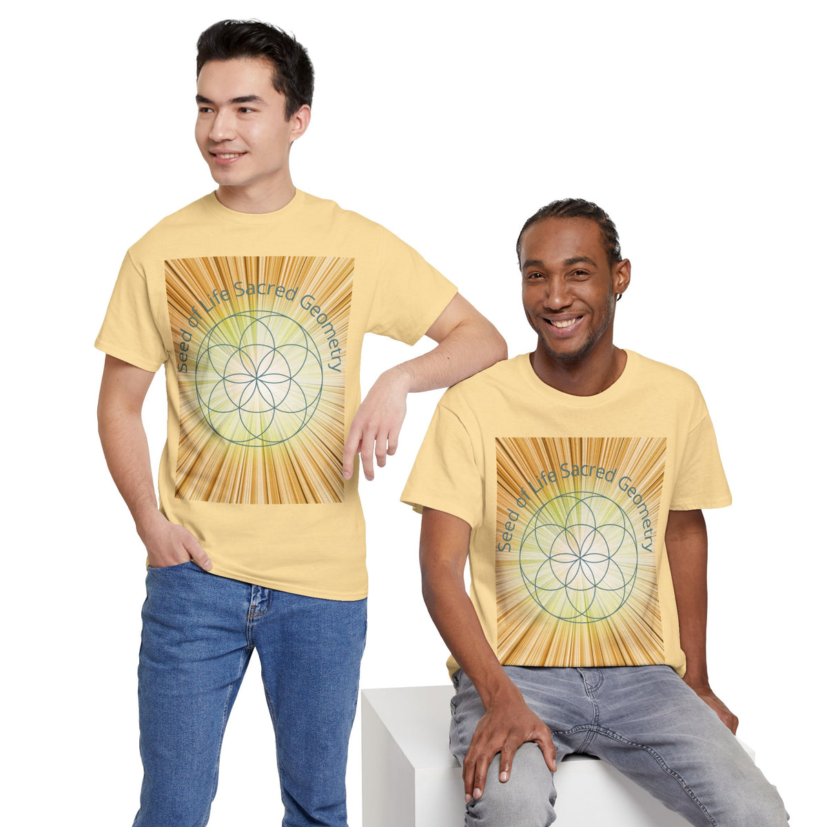 Seed of Life Sacred Geometry Tee – Golden Front Print | Intuition Within