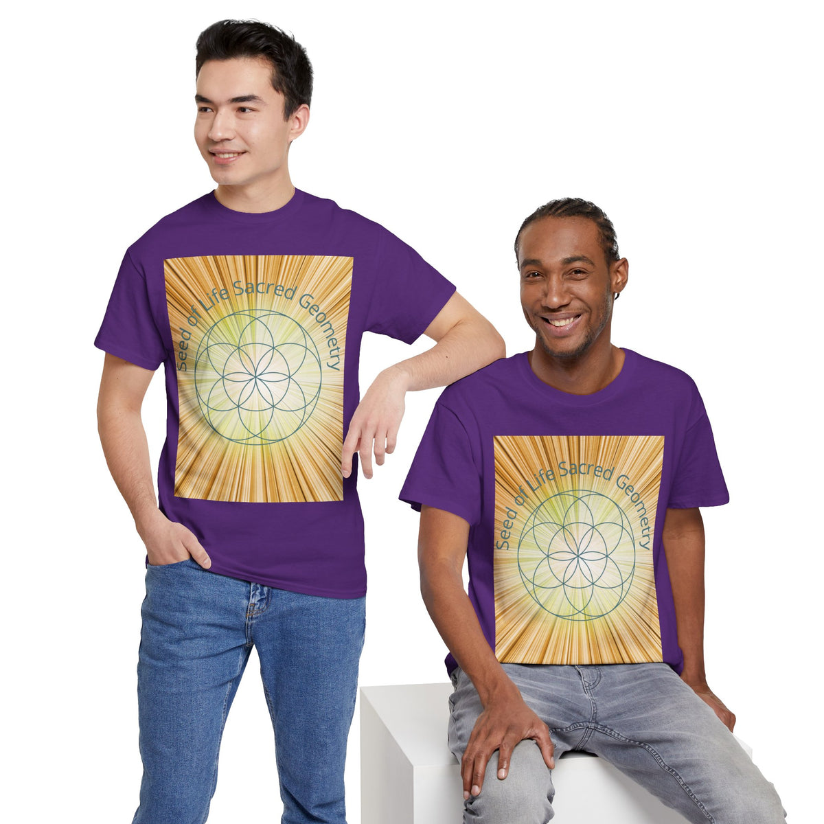 Seed of Life Sacred Geometry Tee – Golden Front Print | Intuition Within