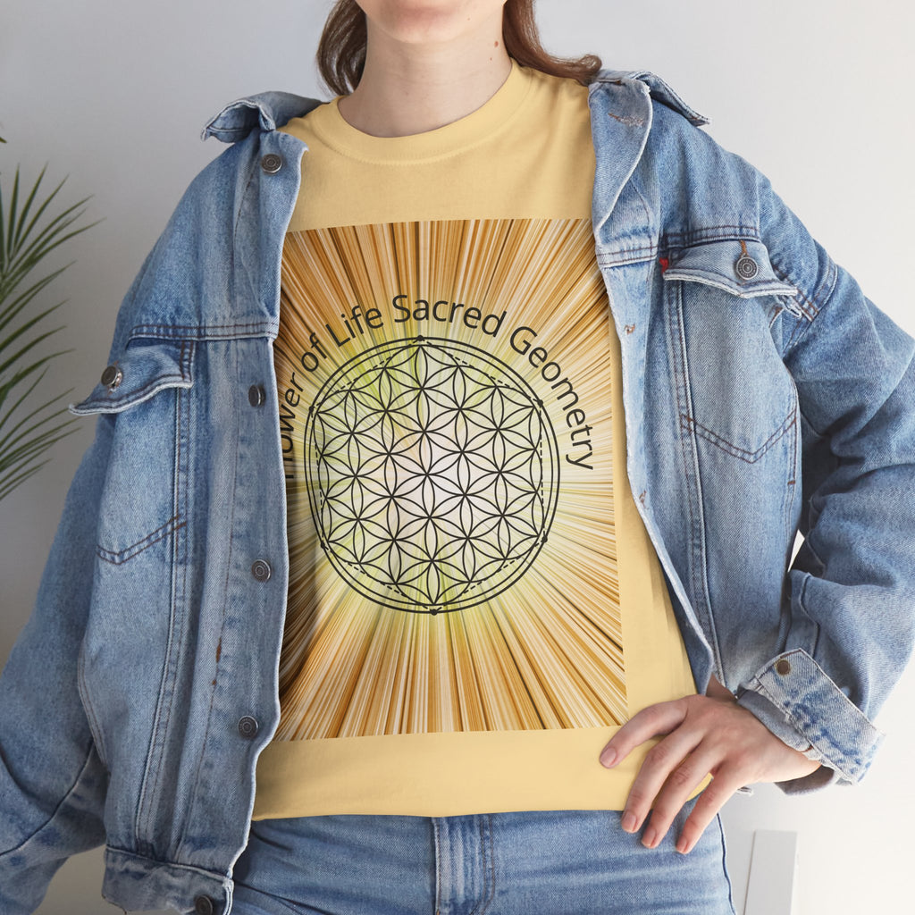 Flower of Life Sacred Geometry Tee – Golden Front Print | Intuition Within