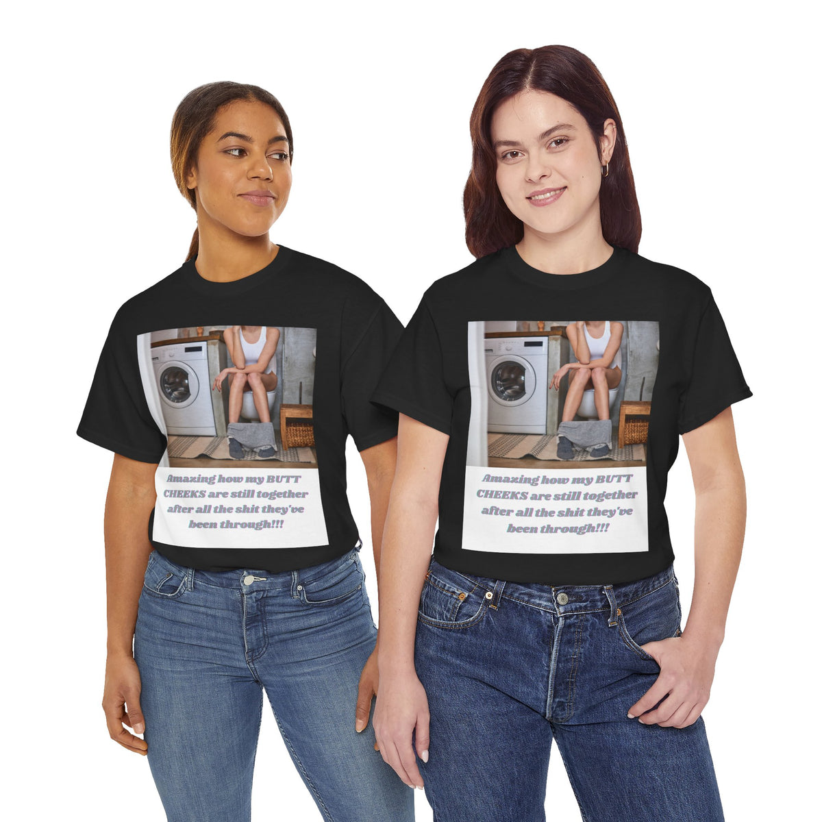 Still Together Bathroom Humor Tee – Female Design, Front Print | Intuition Within