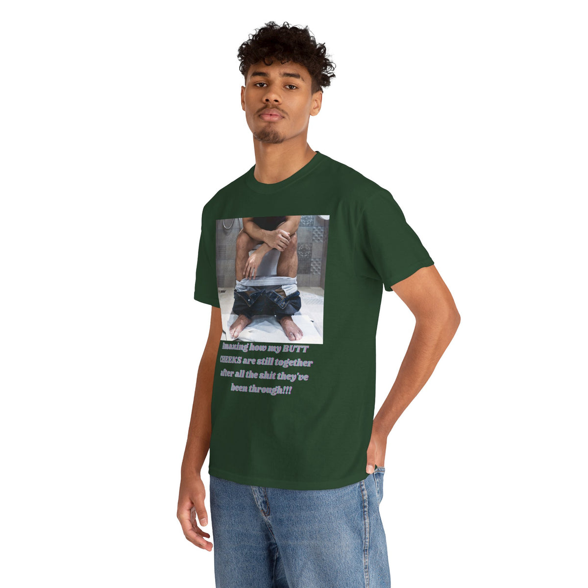Still Together Bathroom Humor Tee – Male Design, Front Print | Intuition Within