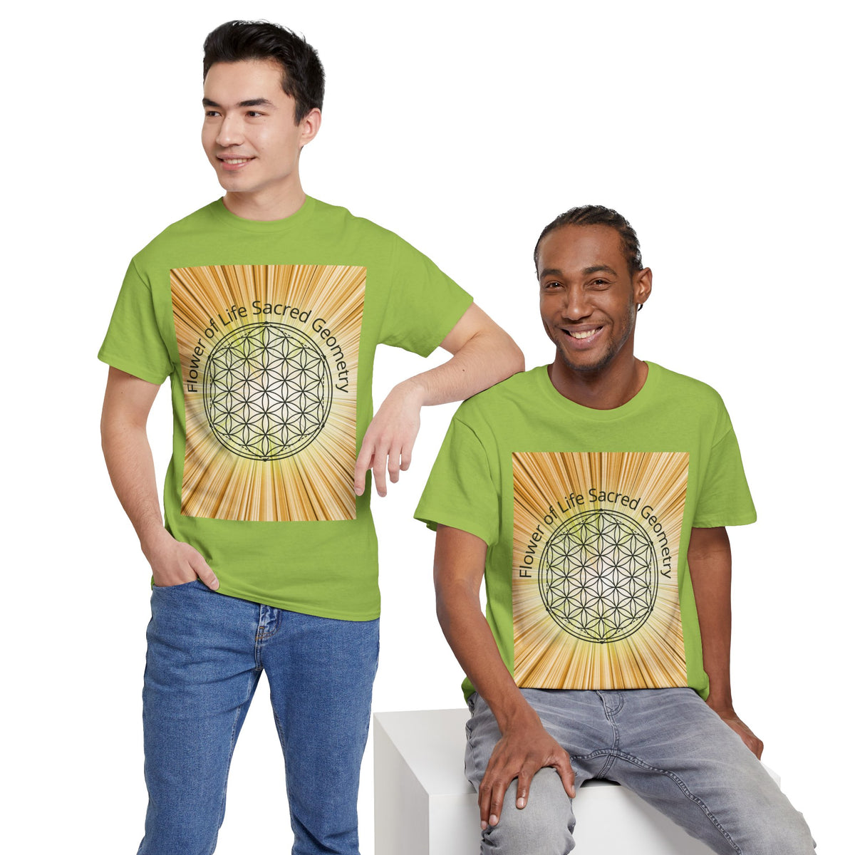Flower of Life Sacred Geometry Tee – Golden Front Print | Intuition Within