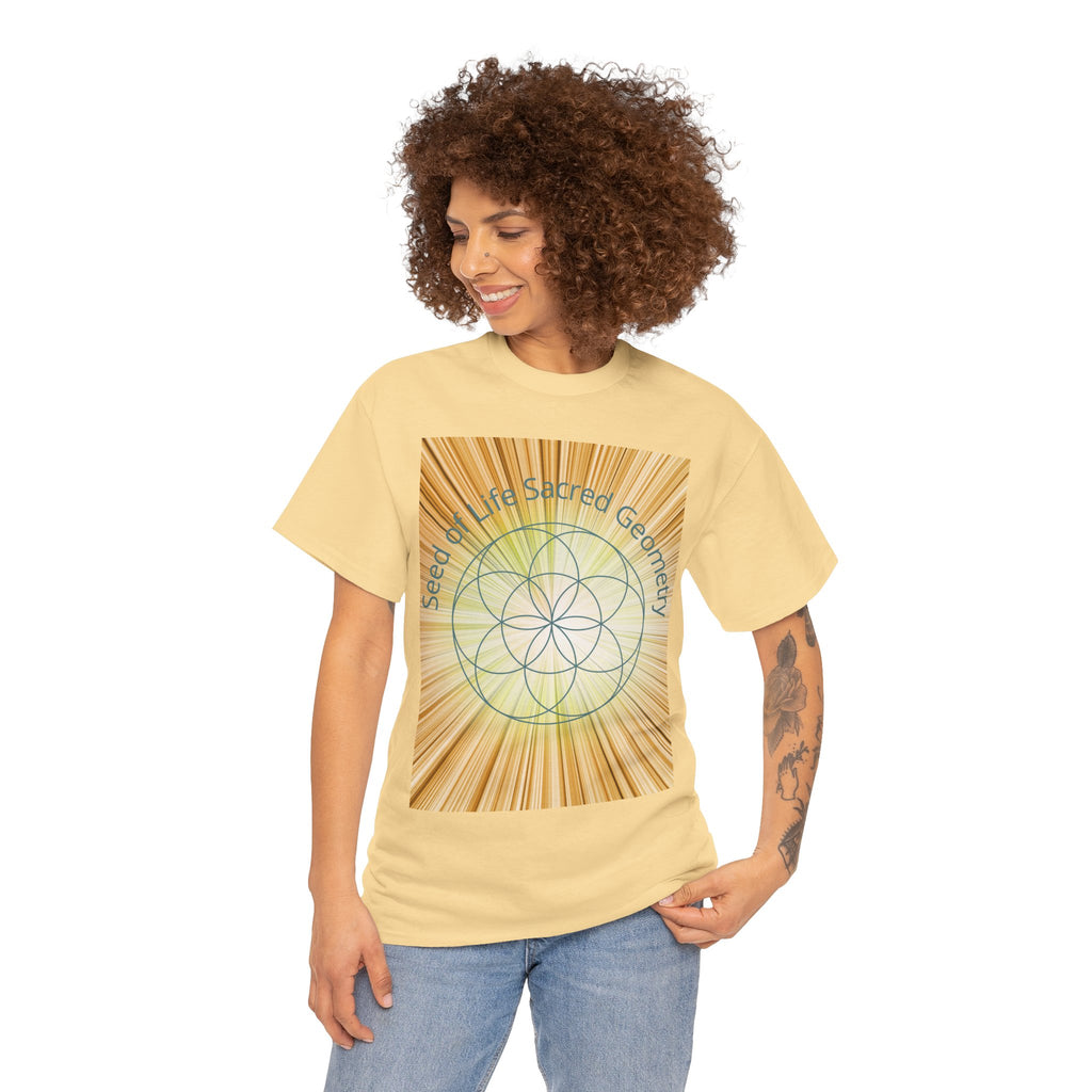 Seed of Life Sacred Geometry Tee – Golden Front Print | Intuition Within