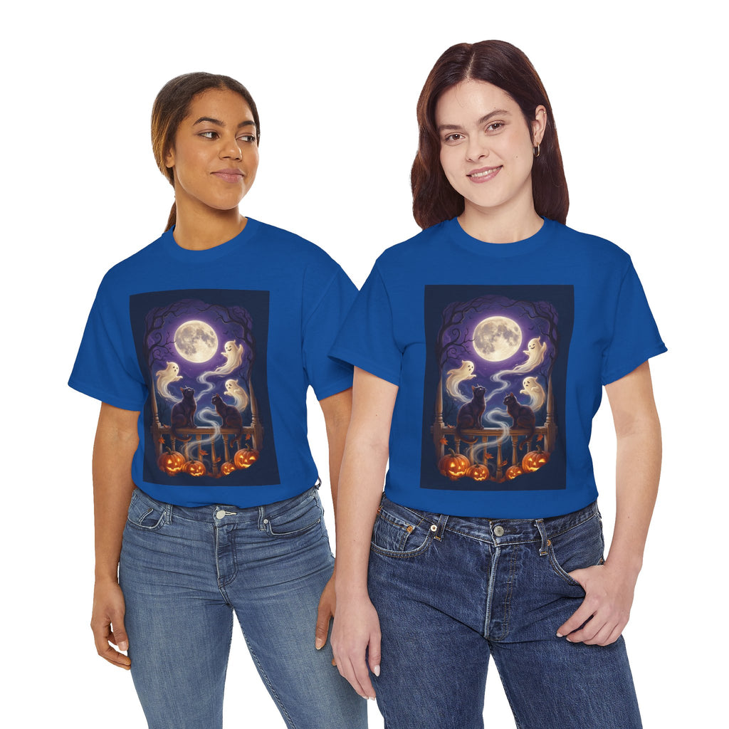 Ghost & Black Cat Halloween T-Shirt | Moonlight Magic