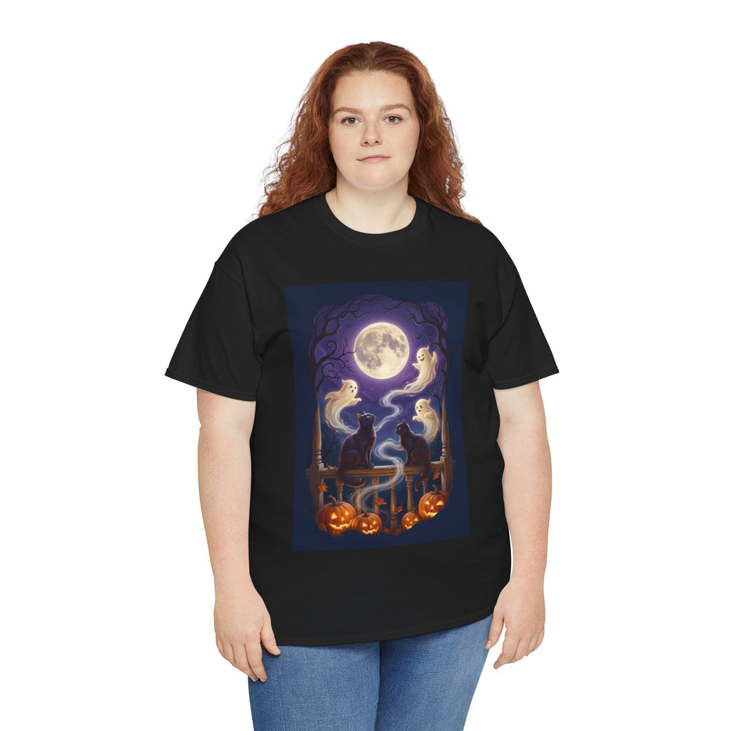 Ghost & Black Cat Halloween T-Shirt | Moonlight Magic