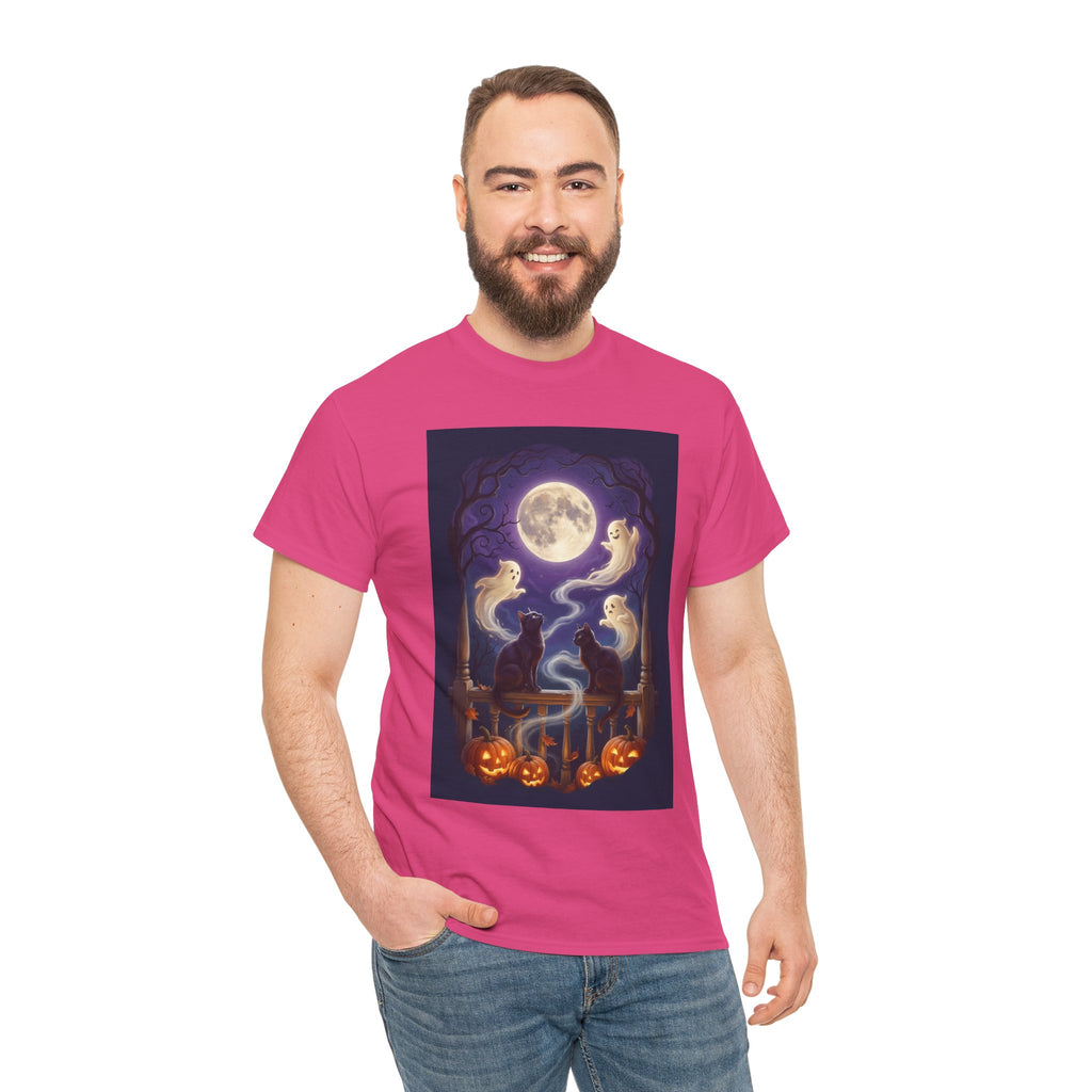 Ghost & Black Cat Halloween T-Shirt | Moonlight Magic