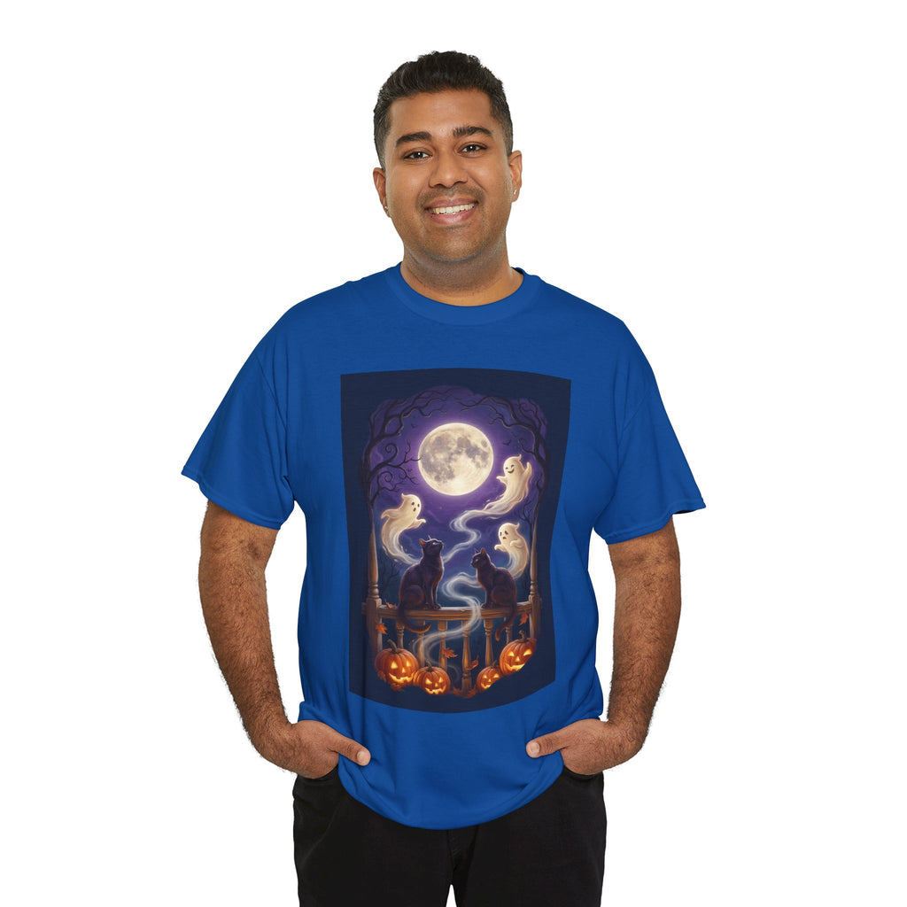 Ghost & Black Cat Halloween T-Shirt | Moonlight Magic