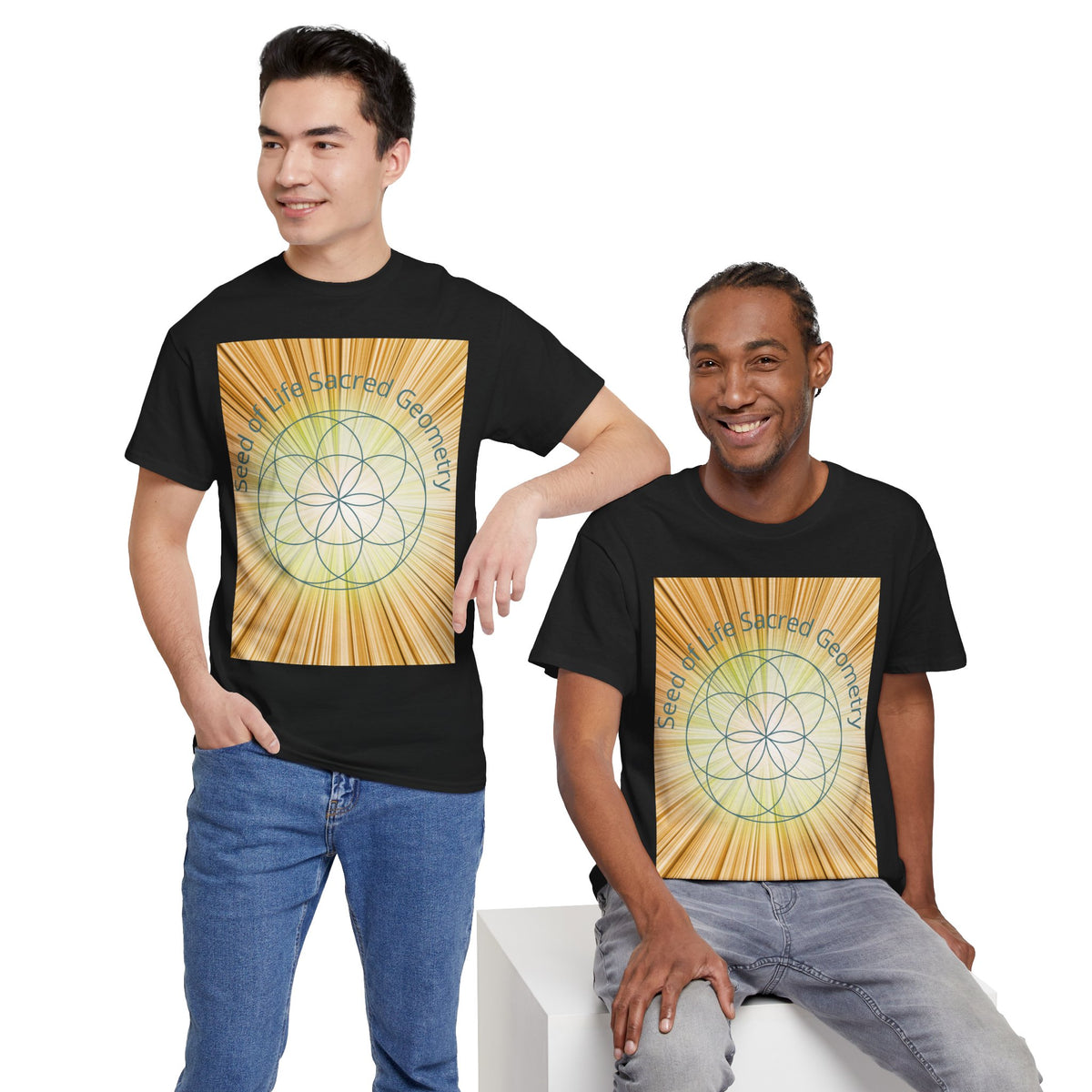 Seed of Life Sacred Geometry Tee – Golden Front Print | Intuition Within
