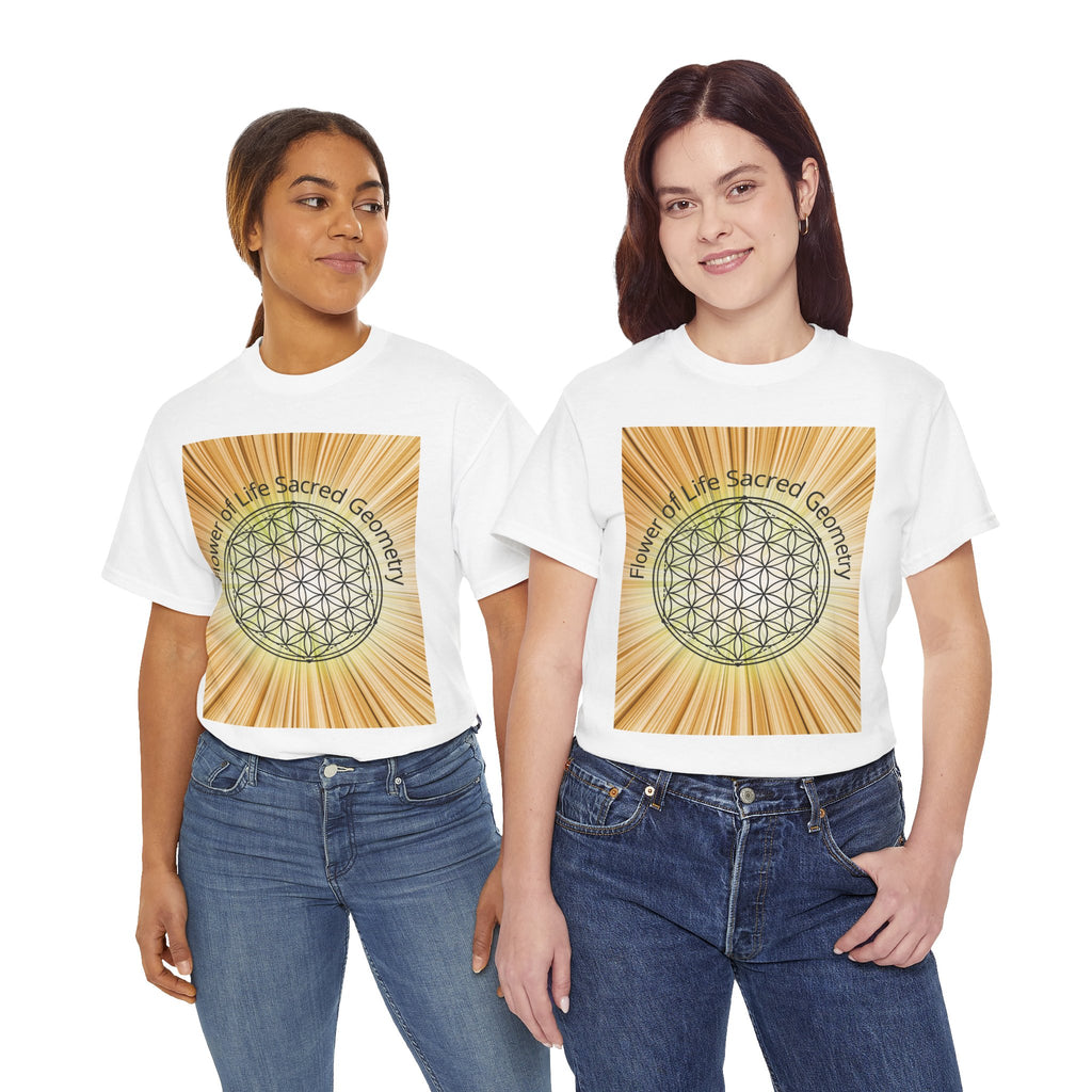 Flower of Life Sacred Geometry Tee – Golden Front Print | Intuition Within