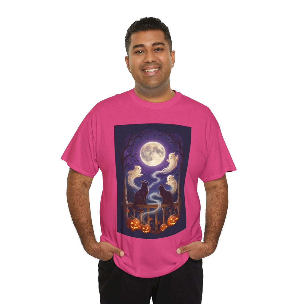 Ghost & Black Cat Halloween T-Shirt | Moonlight Magic