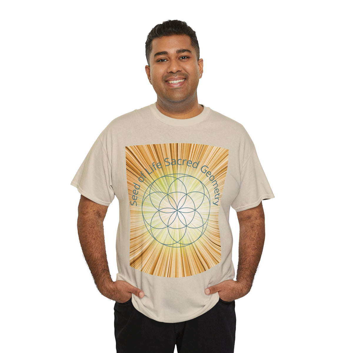 Seed of Life Sacred Geometry Tee – Golden Front Print | Intuition Within