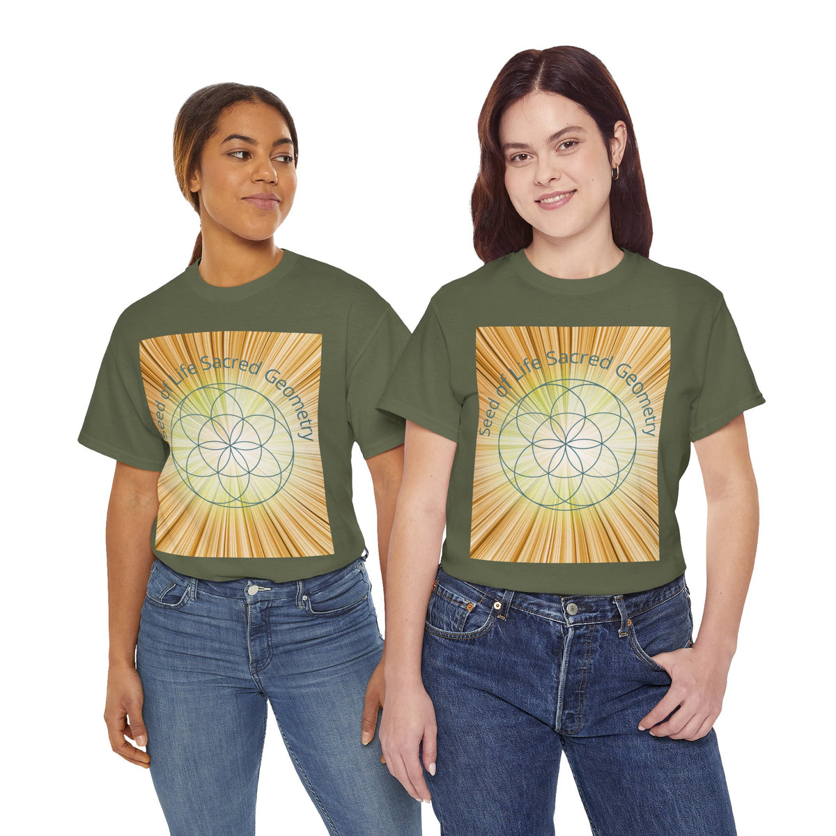 Seed of Life Sacred Geometry Tee – Golden Front Print | Intuition Within