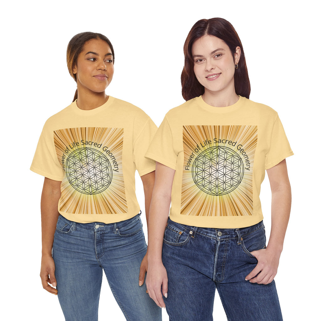 Flower of Life Sacred Geometry Tee – Golden Front Print | Intuition Within