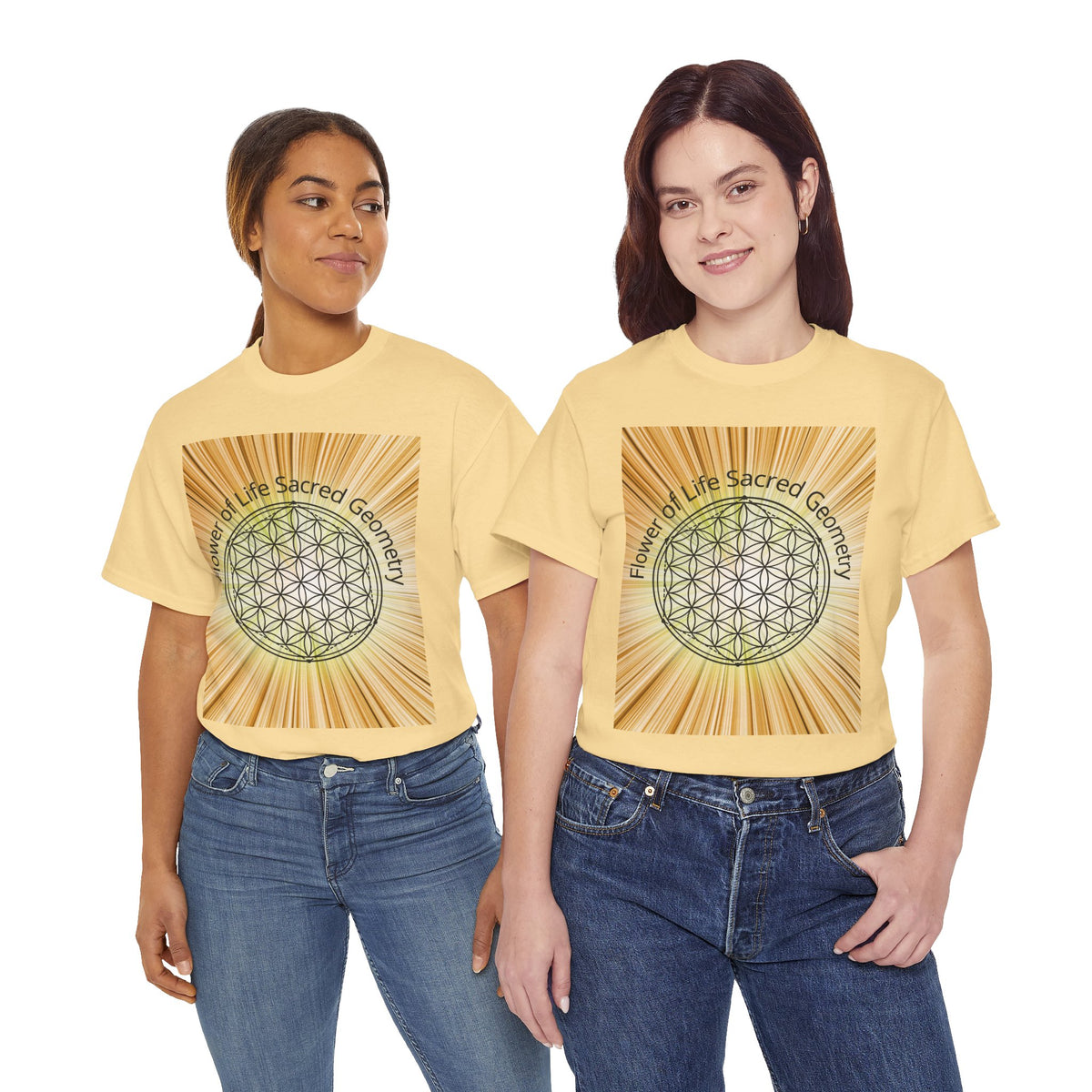 Flower of Life Sacred Geometry Tee – Golden Front Print | Intuition Within
