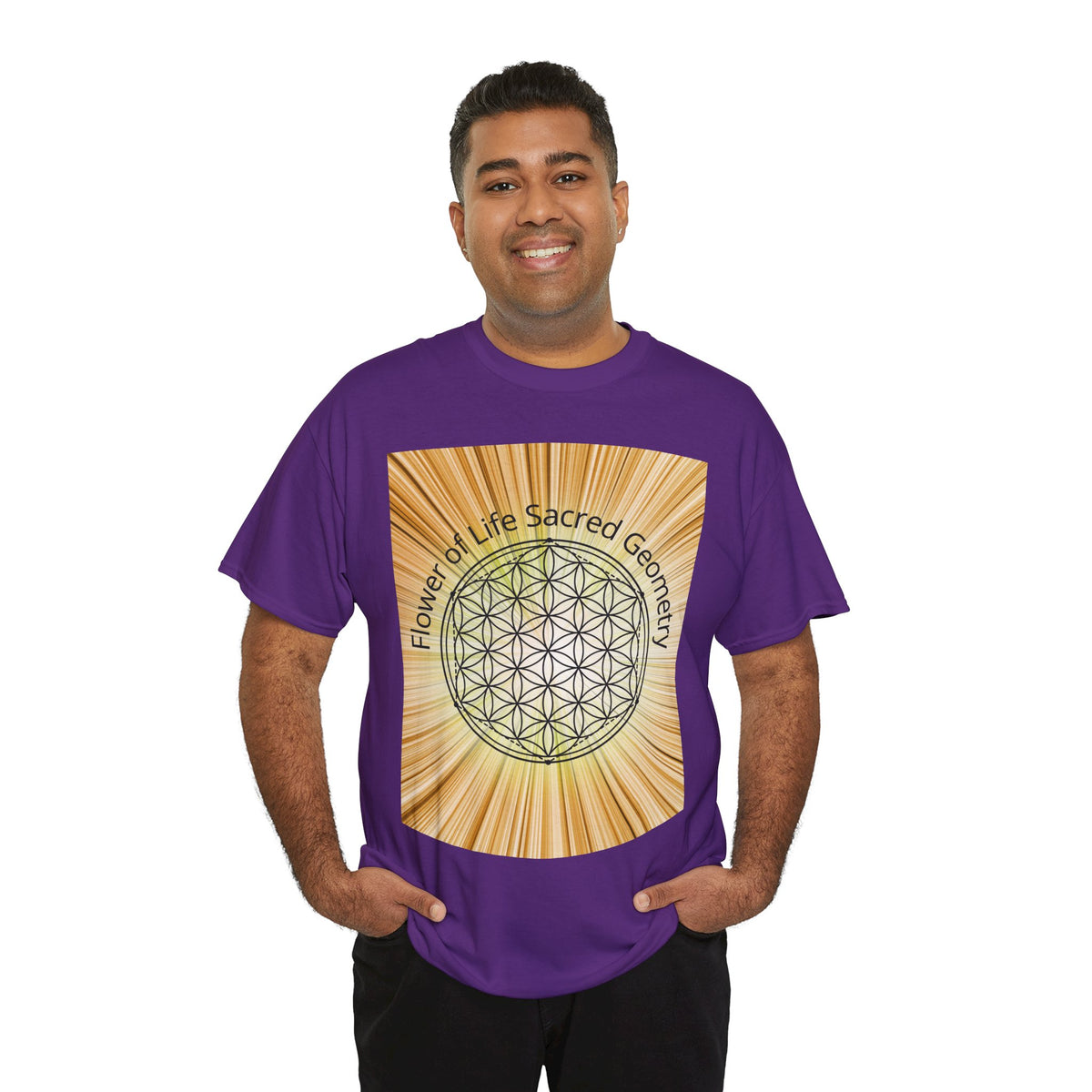 Flower of Life Sacred Geometry Tee – Golden Front Print | Intuition Within