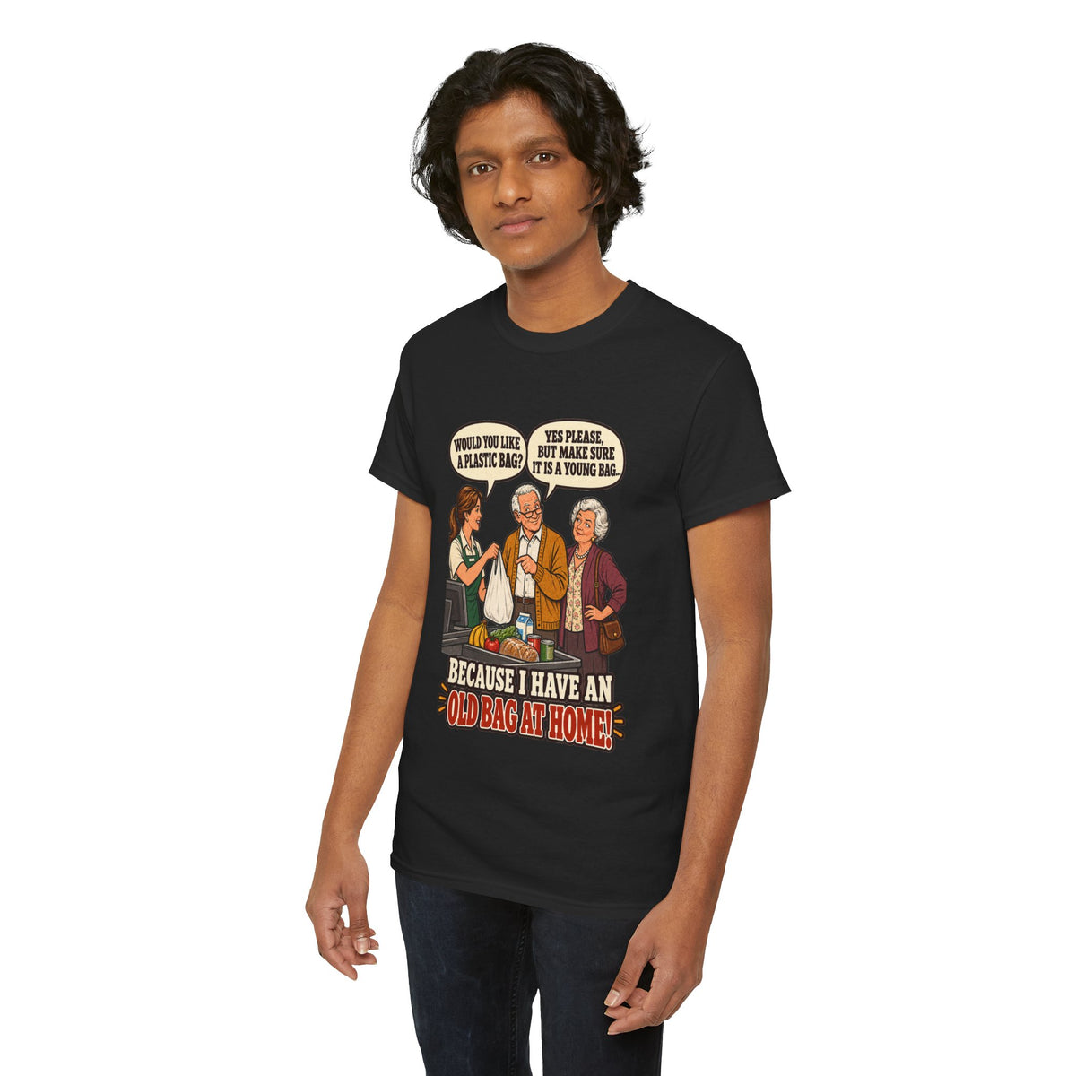 Old Bag at Home T-Shirt | Cheeky Shopping Humor
