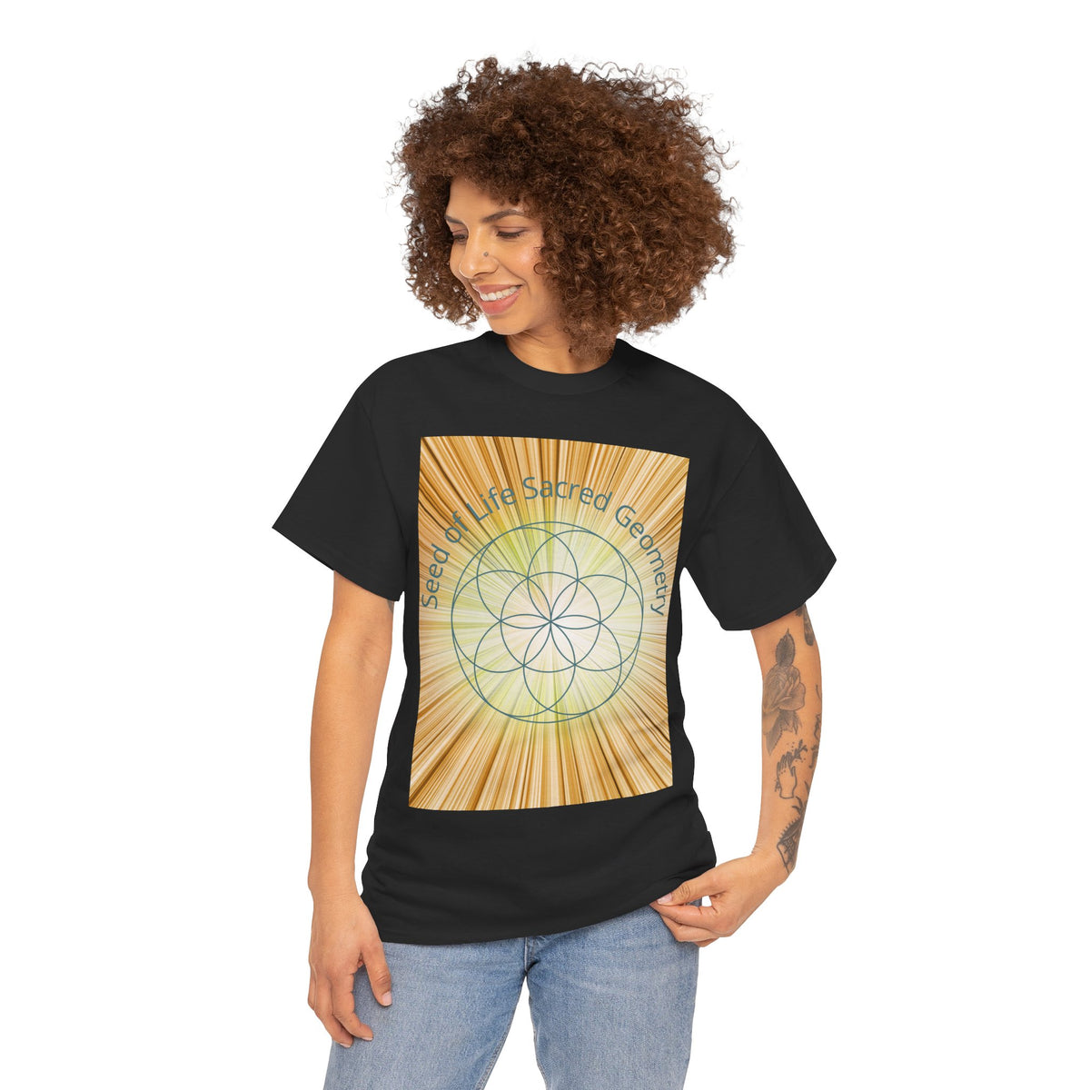Seed of Life Sacred Geometry Tee – Golden Front Print | Intuition Within